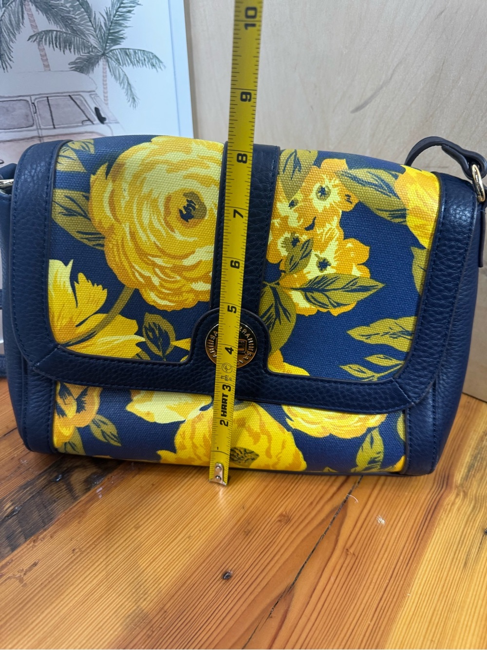 Isaac Mizrahi Navy Crossbody with Yellow Floral Print - Picture 9 of 10